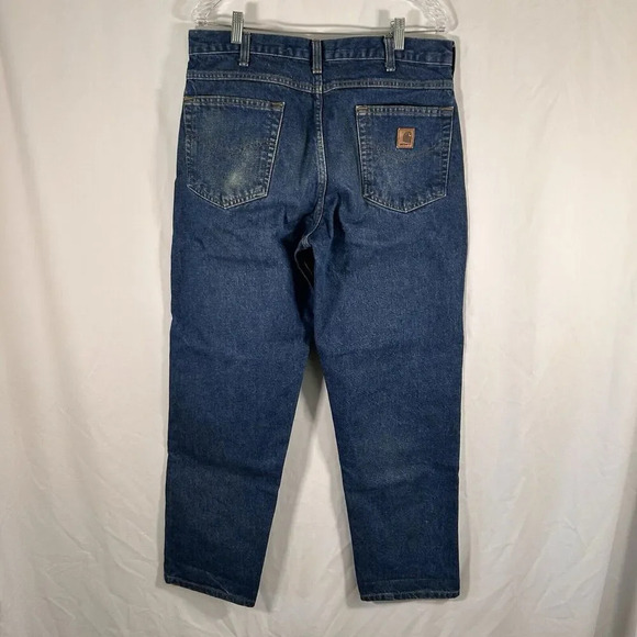 Carhartt Jeans Men's 34x30 Dark Wash Blue Denim Relaxed Fit Work Pants Cotton - Picture 9 of 12